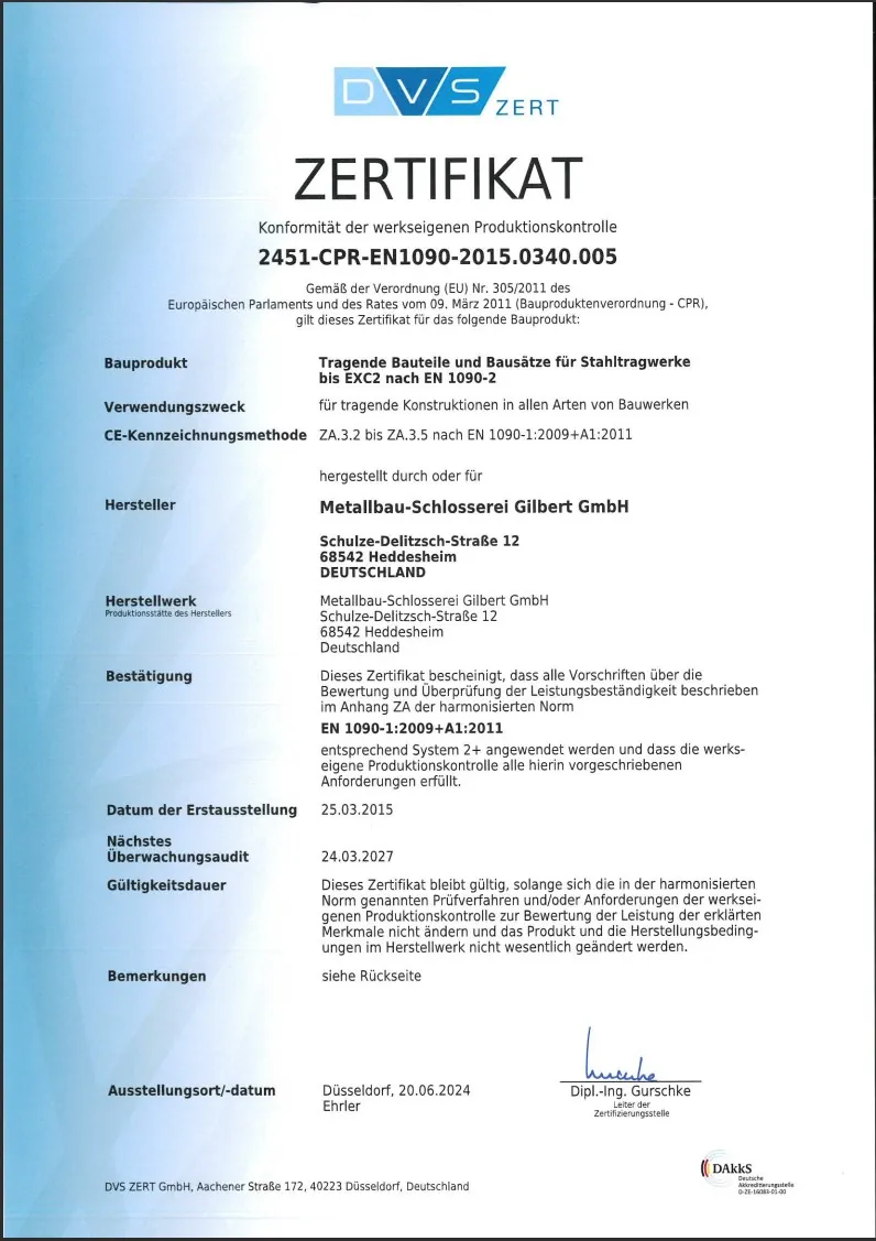 Zertifikat DIN EN 1090